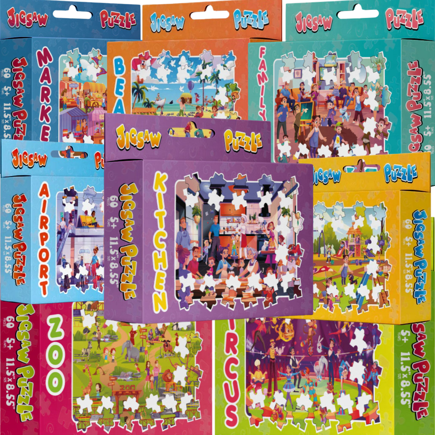 Educational Puzzles for Kids | 60 Pieces | Set of 8