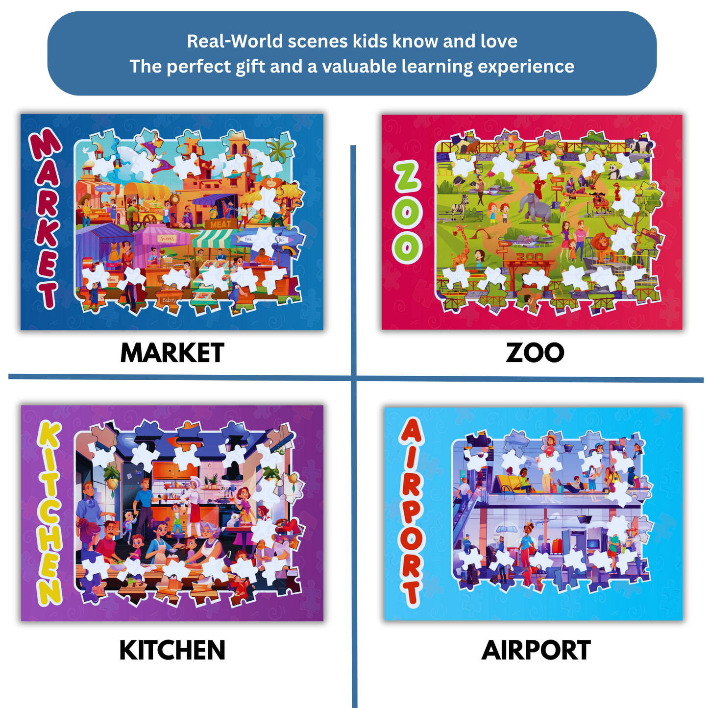 Educational Puzzles for Kids | 60 Pieces | Set of 8