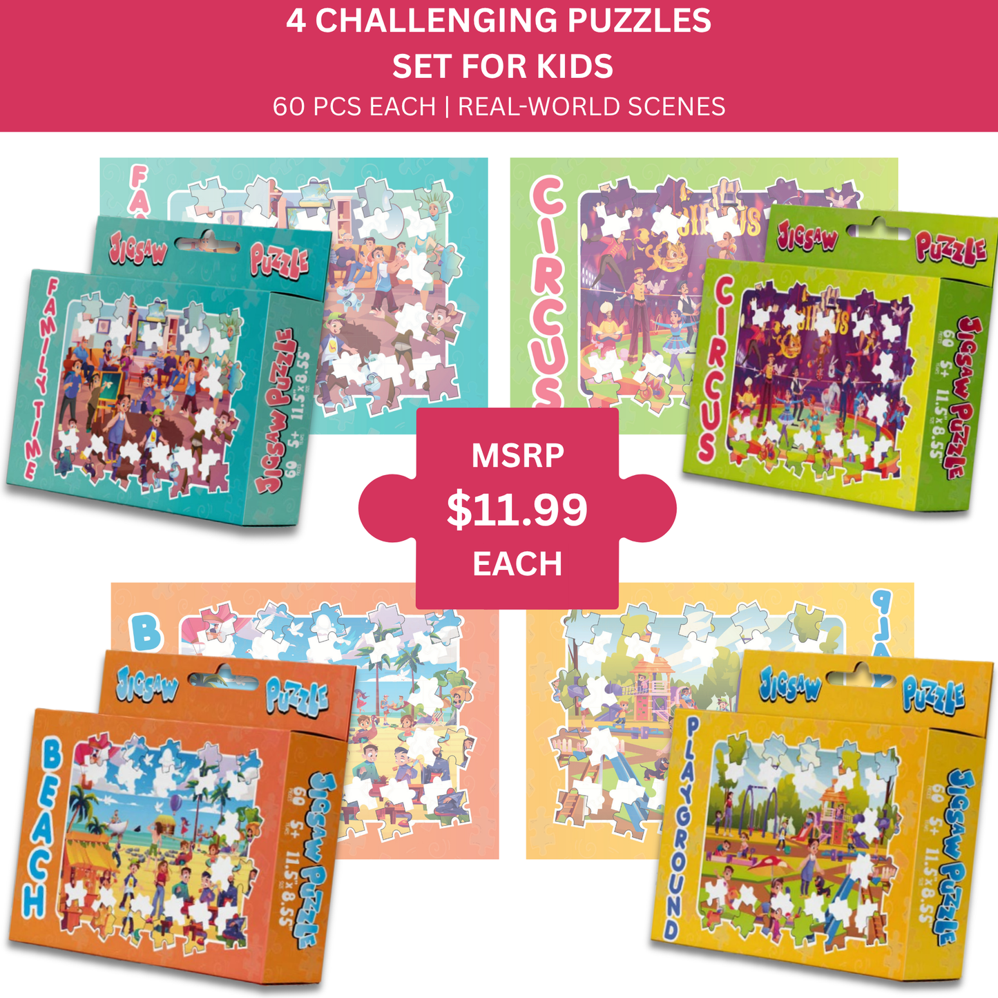 Educational Puzzles for Kids | 60 Pieces | Set of 8